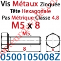 Vis Métaux Tête Hexagonale Zinguée 5 x 8 mm Filetage Total Classe 4.8