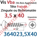 Vis Vba Tête Fraisée Pozidriv Filetage Total Acier Zingué Bichromaté 3,5 x 40 mm