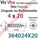 Vis Vba Tête Fraisée Pozidriv Filetage Total Acier Zingué Bichromaté 4 x 20 mm