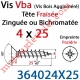 Vis Vba Tête Fraisée Pozidriv Filetage Total Acier Zingué Bichromaté 4 x 25 mm