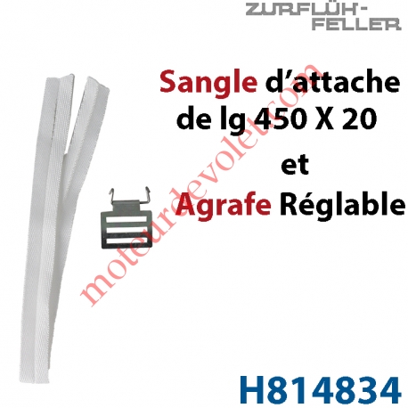 Agrafe de Sangle Réglable en Acier Zingué Bichromaté Crochet en Inox pour Tubes d'enroulement Zf + Sangle d'attache l 20 x L450