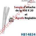 Agrafe de Sangle Réglable en Acier Zingué Bichromaté Crochet en Inox pour Tubes d'enroulement Zf + Sangle d'attache l 20 x L450