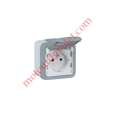 Prise Plexo 2P+T 16A 250v Etanche ip54 Av Socle Saillie Av2 Entrées Coloris Gris