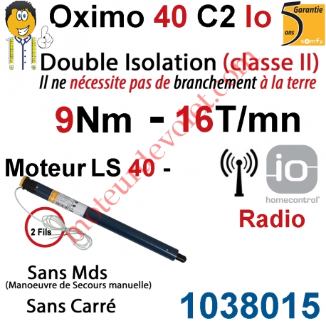 Moteur Oximo 40 io 9/16 C2 Sans Carré LS 40 sans Mds Double Isolation Classe II