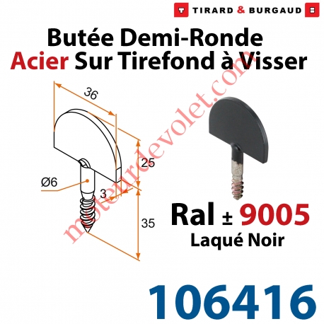 Butée Droite Tirefond à Visser en Acier Zingué Laqué Noir ± Ral 9005