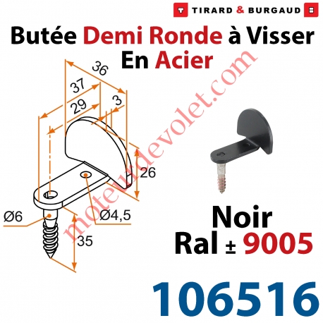 Butée Coudée Tirefond à Visser en Acier Zingué Laqué Noir ± Ral 9005