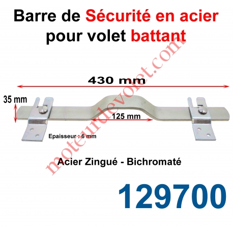 Barre de Sécurité en Oméga Lg 430 mm pour Volet Battant en Acier Plat 35x6 mm Avec 2 Supports Zingués et Bichromatés