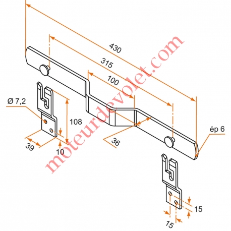 Barre de Sécurité en Oméga Lg 430 mm pour Volet Battant en Acier Plat 35x6 mm Avec 2 Supports Zingués et Laqués Blanc ±Ral 9016