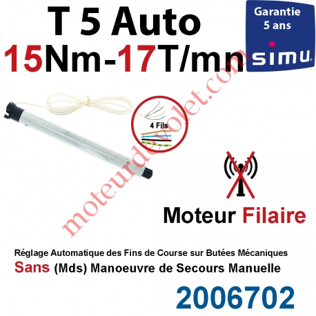 Moteur Filaire Electronique T5 Auto 15/17 Réglage Automatique des FdC sans Mds