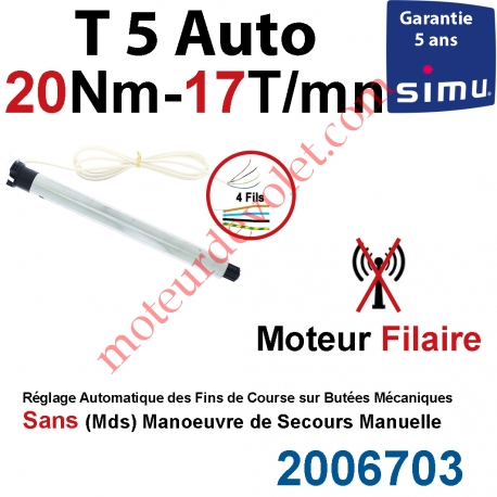 Moteur Filaire Electronique T5 Auto 20/17 Réglage Automatique des FdC sans Mds
