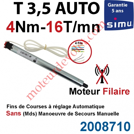 Moteur Filaire Avec FdC à Réglage Automatique 4/16 sans Carré T3,5 sans Mds