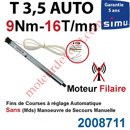 Moteur Filaire Avec FdC à Réglage Automatique sur Butées Mécaniques 9/16 sans Carré T3,5 sans Mds