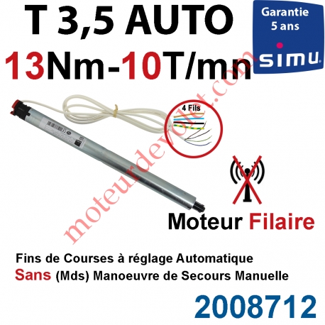 Moteur Filaire Avec FdC à Réglage Automatique sur Butées Mécaniques 13/10 sans Carré T3,5 sans Mds