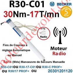 Moteur Radio R30-C01 ou R30-C PROF+ Avec FdC à Réglage Automatique ou Manuel 30/17 sans Mds