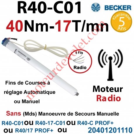 Moteur Radio R40-C01 ou R40-C PROF+ Avec FdC à Réglage Automatique ou Manuel 40/17 sans Mds