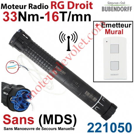 Moteur Bubendorff Radio RG Droit 33 Nm sans Mds et son Emetteur Mural