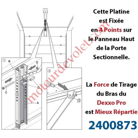 Platine Réglable de Renfort à Fixer sur le Panneau de Porte Sectionnelle pour Attacher Bras Dexxo Pro