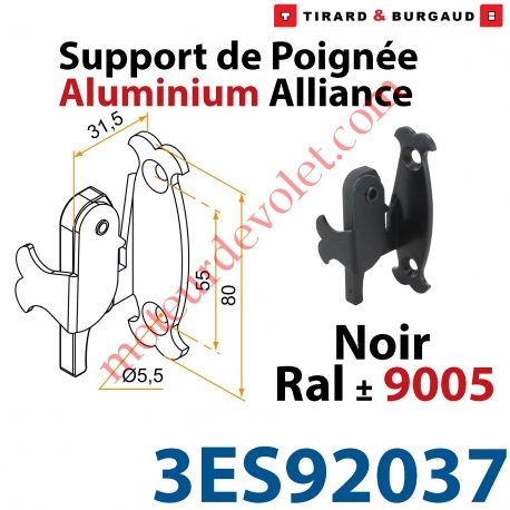 Support Poignée Alliance Avec Sécurité et Protection à Visser en Aluminium Laqué Noir ± Ral 9005 (Sans vis)