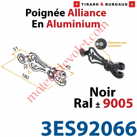 Poignée d'Espagnolette Alliance en Aluminium Laqué Noir ± Ral 9005 Avec Tampon de Protection