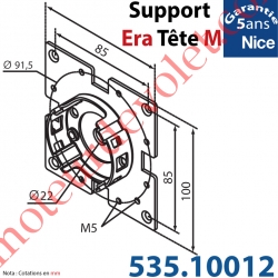 Support Nice Era Tête M Métallique sur plaque 100x100 4 Trous en Croix Fraisés diamètre 5,2 entr'axes 85 mm