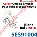 Collier Oméga à Visser en Matériau Composite Blanc ±Ral 9016 pour Tube d'Espagnolette Diam 14mm Rainuré en Aluminium (Sans vis)