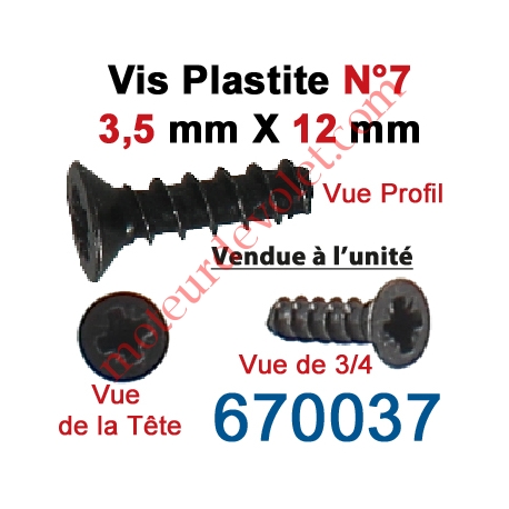 Vis Plastite N°7 Tête Fraisée 3,5 x 12 mm pour Fixation Directe sur Tête de Moteur Ls 40
