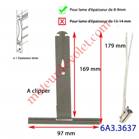 Attache Tablier à Cliper sur Tube avec fentes de 10x2,5 mm Ergot 16 mm Laqué Gris pour Lames de 8-9 mm Long 170 mm