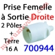 Prise Electrique Femelle 2 P + T 16 A IP 40? en Plastique Blanc à Sortie Droite