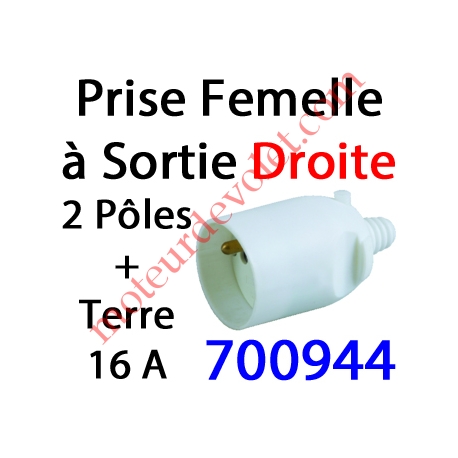 Prise Electrique Femelle 2 P + T 16 A IP 40? en Plastique Blanc à Sortie Droite