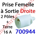 Prise Electrique Femelle 2 P + T 16 A IP 40? en Plastique Blanc à Sortie Droite