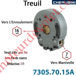 Treuil Vis Sans Fin Manoeuvre Hexa 7 Sortie Hexa 16 Femelle Avec FdC Réduction 7/1