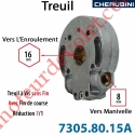 Treuil Vis Sans Fin Manoeuvre Carré 8 Sortie Hexa 16 Femelle Avec FdC Réduction 7/1