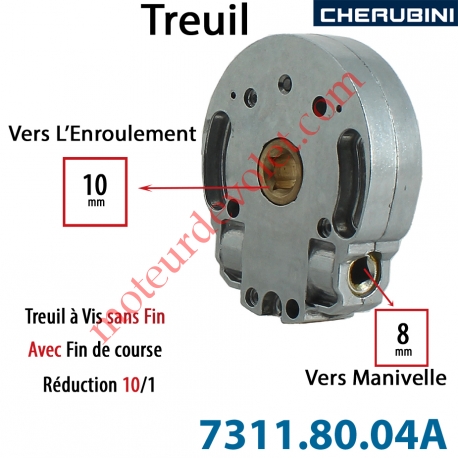 Treuil Vis Sans Fin Manoeuvre Carré 8 Sortie Carré 10 Femelle Avec FdC Réduction 10/1 Autre Réf 73118004A