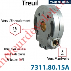Treuil Vis Sans Fin Manoeuvre Carré 8 Sortie Hexa 16 Femelle Avec FdC Réduction 10/1 Autre Réf 73118015A