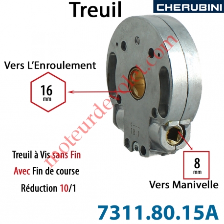 Treuil Vis Sans Fin Manoeuvre Carré 8 Sortie Hexa 16 Femelle Avec FdC Réduction 10/1 Autre Réf 73118015A