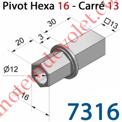 Pivot Hexagonal (6 côtés) de 16 Mâle - Carré de 13 Mâle pour Treuil réf.: 7305-7311-7320 et 7330