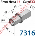 Pivot Hexagonal (6 côtés) de 16 Mâle - Carré de 13 Mâle pour Treuil réf.: 7305-7311-7320 et 7330