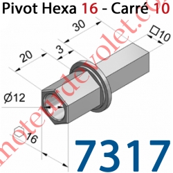 Pivot Hexagonal (6 côtés) de 16 Mâle - Carré de 10 Mâle pour Treuil réf.: 7305-7311-7320 et 7330