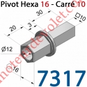 Pivot Hexagonal (6 côtés) de 16 Mâle - Carré de 10 Mâle pour Treuil réf.: 7305-7311-7320 et 7330