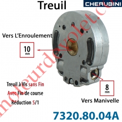 Treuil Vis Sans Fin Manoeuvre Carré 8 Sortie Carré 10 Femelle Avec FdC Réduction 5/1 Autre Réf 73208004A