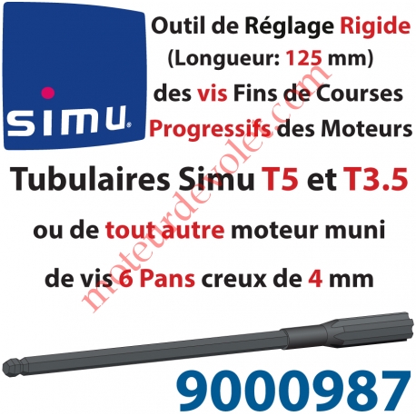 Outil de Réglage Rigide des Vis de Fins de Courses Progressifs Forme Hexagonale 4mm Longueur 125mm