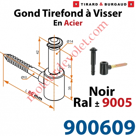 Gond Tirefond à Visser Longueur 80 mm Axe ø 14 mm en Acier et Matériau Composite Noir ± Ral 9005