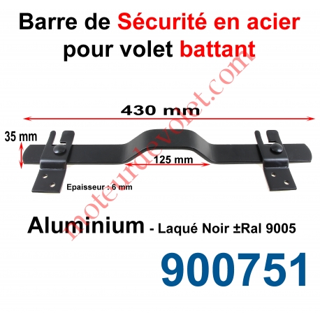 Barre de Sécurité en Oméga Lg 430 mm pour Volet Battant en Alu Plat 35x6 mm Avec 2 Supportst Laqués Noir ± Ral 9005