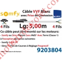 Câble H05VVF Blanc 4 x 0.75 mm² lg 5,00 m Avec Prise Noire pour Moteur LT Filaire