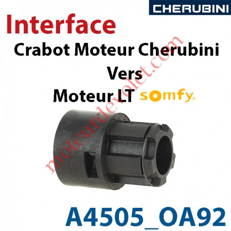 Interface Crabot Moteur Cherubini vers Crabot Moteur Somfy LT permet d'utiliser les Roues de la Gamme Somfy LT