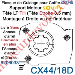 Flasque de Guidage pour CX18 & Support Moteur Somfy LT TH en Acier Galvanisé 10/10 ème Montage à Droite dans Coffre Soprofen
