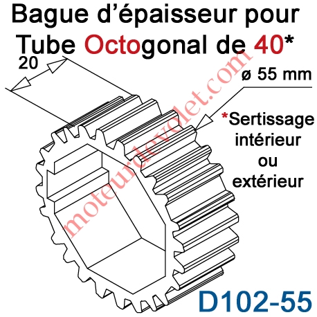 Bague d'épaisseur pour augmenter le diamètre du tube Octo 40 à 55 mm