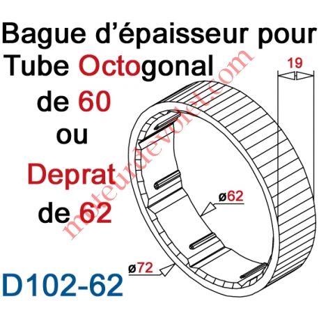 Bague d'épaisseur pour augmenter le diamètre du tube Octo 60 ou Deprat 62 à 72 mm