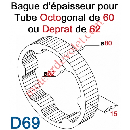 Bague d'épaisseur pour augmenter le diamètre du tube Deprat 62 à 80 mm
