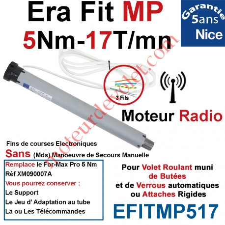 Moteur Nice Radio Era Fit MP 5/17 Av FdC Electro & Fréquence 433,92MHz Rolling Code M 50